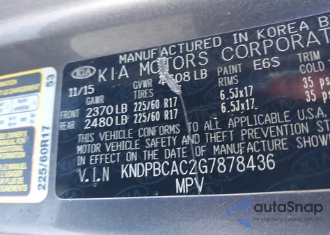2016 Kia Sportage Lx from USA, damaged, VIN KNDPBCAC2G7878436